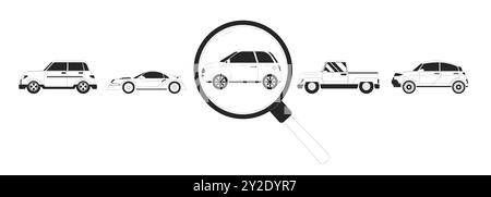 Choosing car for rent black and white 2D line cartoon objects Stock Vector