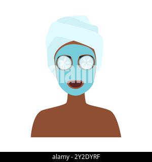 Vector illustration of a woman receiving a spa facial treatment, representing relaxation and skincare. Stock Vector