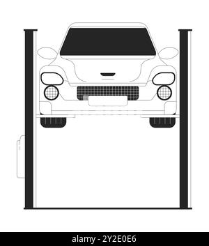 Car on elevator black and white 2D line cartoon object Stock Vector