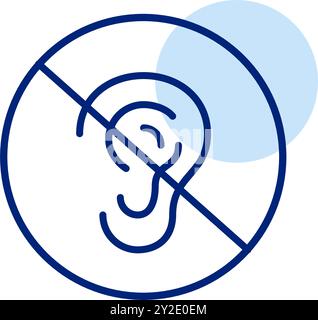 Ear crossed with diagonal line. Muted audio or notification sound off, hearing impairment aid, privacy mode with no eavesdropping. Pixel perfect, edit Stock Vector