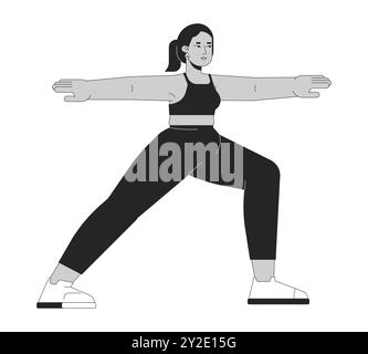 Curvy middle eastern woman practicing yoga black and white 2D line cartoon character Stock Vector
