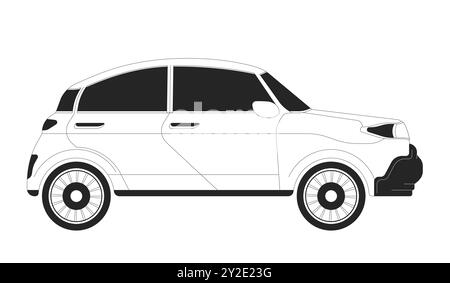 Small suv car black and white 2D line cartoon object. Stock Vector