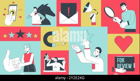 Marketing agency bento grid illustration set Stock Vector