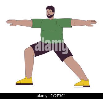Plus sized black man doing yoga 2D linear cartoon character Stock Vector