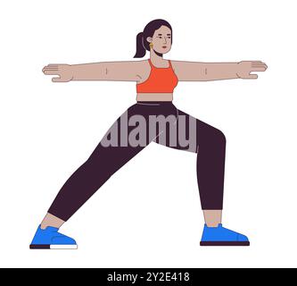 Curvy middle eastern woman practicing yoga 2D linear cartoon character Stock Vector