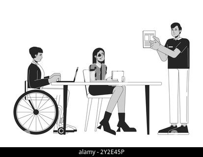 Diverse colleagues in office black and white 2D line cartoon characters Stock Vector