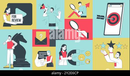 Digital marketing services bento grid illustration set Stock Vector