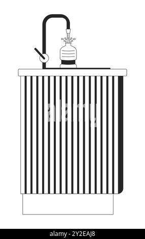 Filling botle with water in kitchen sink black and white 2D line cartoon object Stock Vector