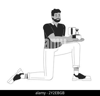 African american man proposing black and white 2D line cartoon character Stock Vector