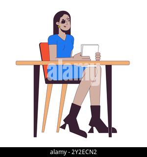 Arab woman with eye patch in office 2D linear cartoon character Stock Vector