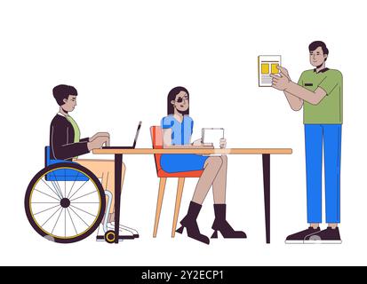 Diverse colleagues in office 2D linear cartoon characters Stock Vector