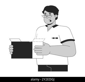 Big boned arab man with box black and white 2D line cartoon character Stock Vector