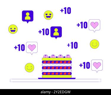 Dessert baking video blog going viral 2D linear illustration concept Stock Vector