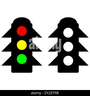 Traffic light, vector illustration. Traffic light on white background. Red, yellow and green traffic control light icons. Road traffic lights. Stock Vector