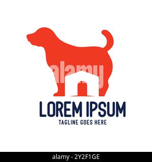 Simple Minimalist Canine Dog Puppy with Home House for Pet Veterinary Logo Design Vector Stock Vector