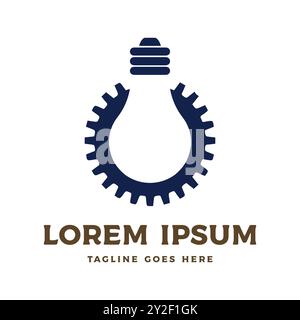 Simple Minimalist Gear Cog Machine Setting with Lamp Light Bulb for Smart Idea Innovation Logo Design Vector Stock Vector