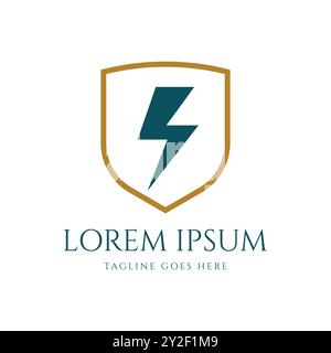 Simple Minimalist Thunderbolt Light Energy with Shield for Electricity Protection Icon Symbol Illustration Logo Design Vector Stock Vector