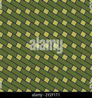 Square Geometric Green woven coconut leaves Seamless Pattern Motif Background Vector Stock Vector