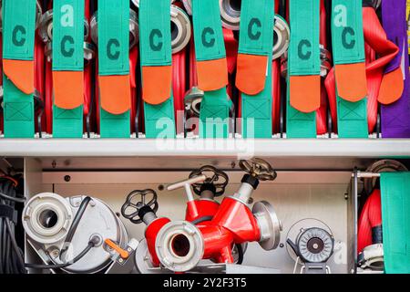 Close up of rescue equipment in a Dutch fire brigade truck Stock Photo