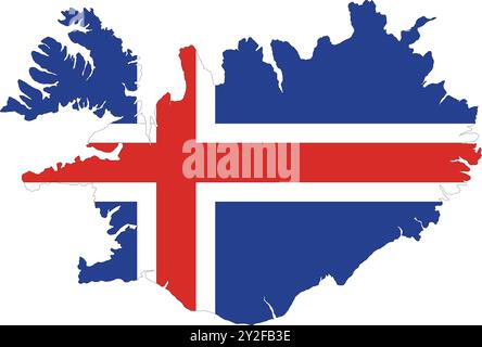 Iceland Flag in Map, Iceland Map with Flag, Map of Iceland, Map with Flag, Nation Flag Iceland Stock Vector