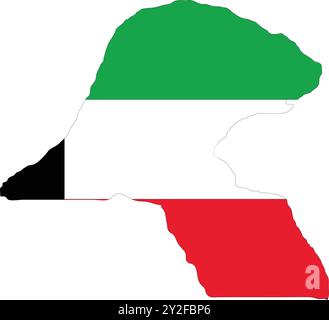 Kuwait Flag in Map, Kuwait Map with Flag, Map of Kuwait, Map with Flag, Nation Flag Kuwait Stock Vector