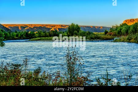 Beautiful morning lighting of mountains and shadow in the valley Stock Photo