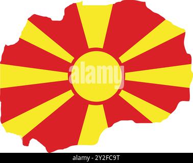 North Macedonia Flag in Map, North Macedonia Map with Flag, Map of North Macedonia, Map with Flag, Nation Flag North Macedonia Stock Vector