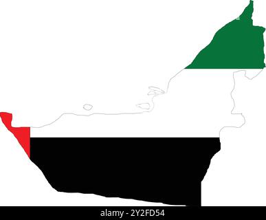 United Arab Emirates Flag in Map, United Arab Emirates Map with Flag, United Arab Emirates, Map with Flag, Nation Flag United Arab Emirates, UAE map Stock Vector