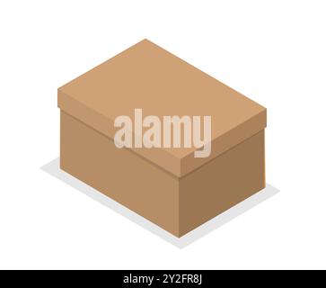 Isometric cardboard box. Carton closed package. Transportation, distribution and logistics, delivery. Sticker for social networks and messengers. 3D Stock Vector