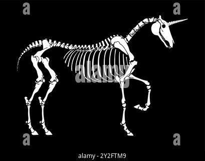 Spooky unicorn skeleton illustration with mythical and eerie elements for Halloween designs Stock Vector