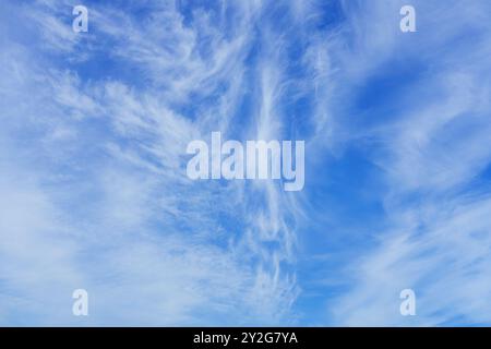 Blue sky with cirrus clouds, high cloud made of ice crystals in summer Stock Photo