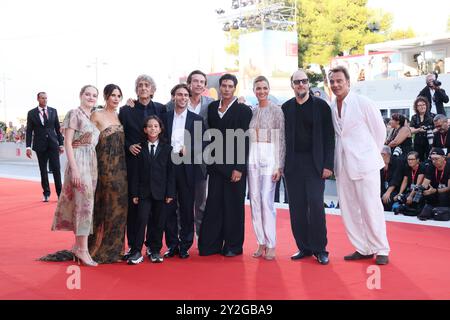 VENICE, ITALY - AUGUST 29: L-R) Emma Fasano, Valentina Cervi, Sergio Rubini, Ettore Cardinali, Leonardo Maltese, Alessio Boni, Cristiano Caccamo, Giusy Buscemi, Fausto Russo Alesi and Alessandro Preziosi attend a red carpet for the movie 'Maria' during the 81st Venice International Film Festival at  on August 29, 2024 in Venice, Italy. (Photo by Mark Cape/Insidefoto) Stock Photo