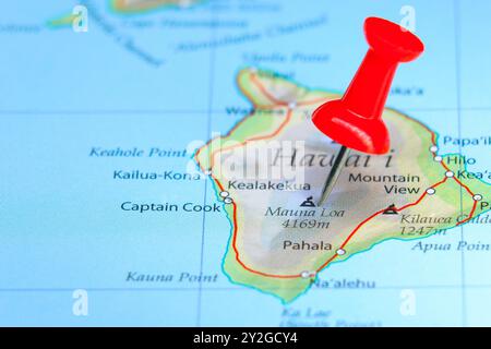 Mauna Loa Volcano, Hawaii pin on map Stock Photo - Alamy