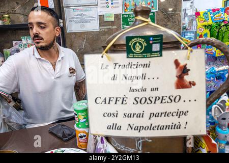 Naples Napoli Italy,Via Duomo,Epoque cafe 165,coffee shop coffeehouse,inside interior counter,sign Italian Europe European EU,visitors travel travelin Stock Photo