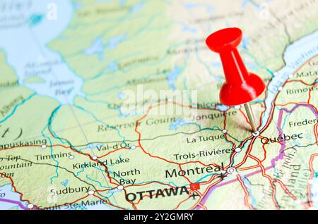 Québec, Canada pin on map Stock Photo - Alamy
