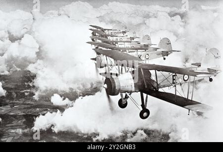 A formation of Fairey Swordfish, c. late 1930's. Stock Photo