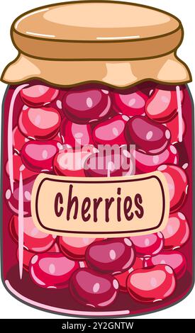 Cherries homemade compote in a glass jar vector illustration Stock Vector