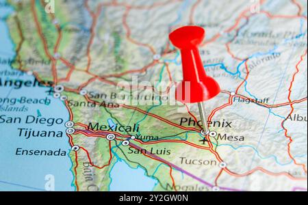 Phoenix, California pin on map of USA Stock Photo