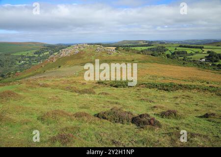 Early autumn/late summer view of Honeybag tor, Dartmoor, Devon, England, UK Stock Photo