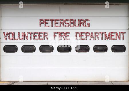 Petersburg Volunteer Fire Department, Petersburg on Mitkof Island, Southeast Alaska, USA, Pacific Ocean. Stock Photo