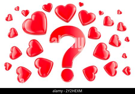 Question mark with many red hearts, 3D rendering isolated on white background Stock Photo