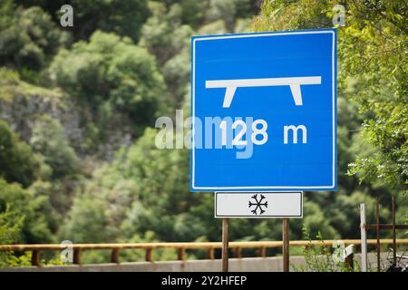 Motorway sign for bridge on the road Stock Photo