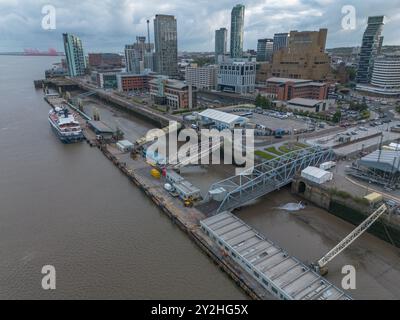 Aerial view of the Cruises Pier Liverpool, Pier Head, Liverpool, UK. Stock Photo