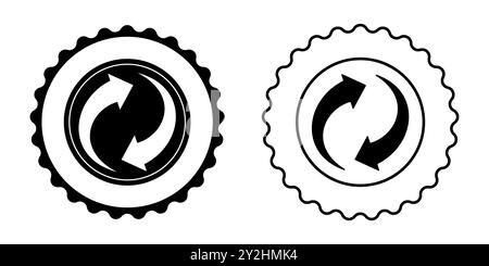 Two variations of recycling symbols are displayed, one featuring a smooth border and the other with a jagged edge. Both icons represent eco-friendly Stock Vector