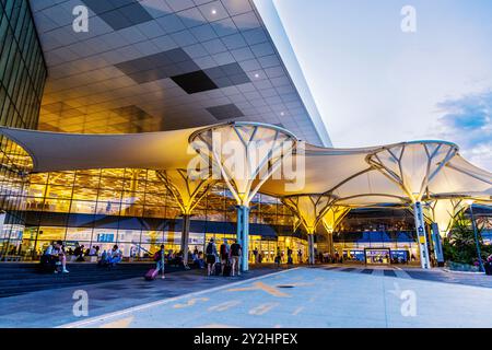 Steel and fabric 'tree' canopy by architect Ivan Vulić at the entrance to Split Saint Jerome Airport, Split, Croatia Stock Photo