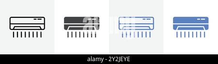 air condition icon linear thin line icon graphics set black and white Stock Vector