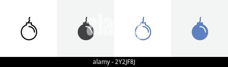 bomb icon linear thin line icon graphics set black and white Stock Vector