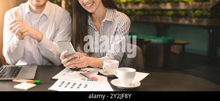 Cheerful woman enjoying demo version of new project Stock Photo