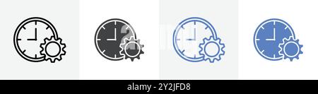 clock with setting icon linear thin line icon graphics set black and white Stock Vector