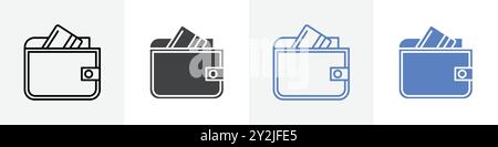 credit card in wallet icon linear thin line icon graphics set black and white Stock Vector